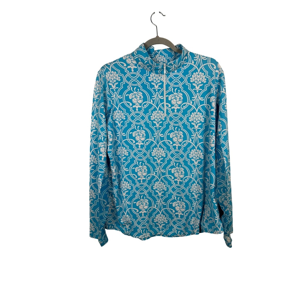 IBKUL Sun Shirt Women XL Turquoise White Excellent Quarter Zip Mesh Performance